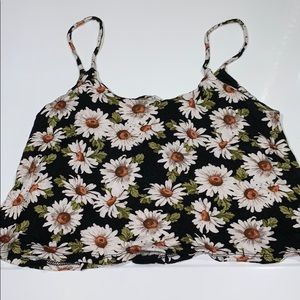 Black flower cropped tank top